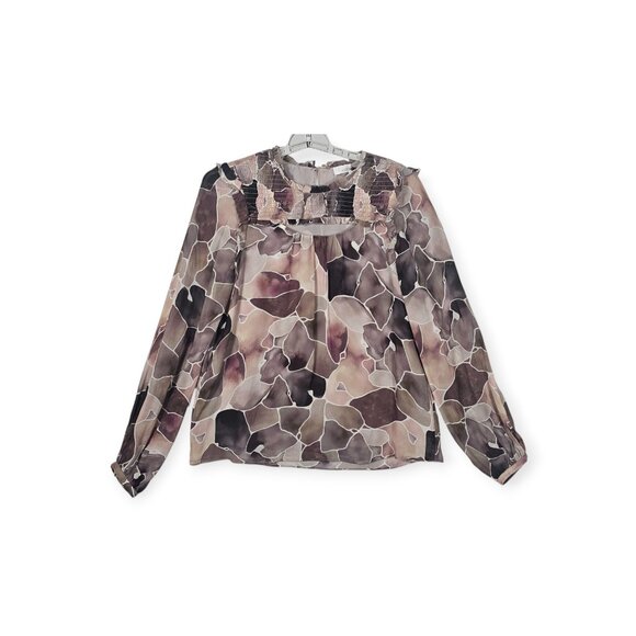 🛍️ Ecru Abstract Print Blouse - Women's Small - Brown Multicolor - Picture 1 of 11